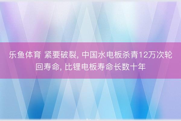 乐鱼体育 紧要破裂， 中国水电板杀青12万次轮回寿命， 比锂电板寿命长数十年